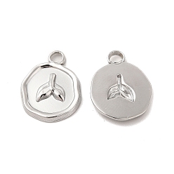 Stainless Steel Color 304 Stainless Steel Pendants, Flat Round with Fishtail Charm, Stainless Steel Color, 16.5x13x2mm, Hole: 2mm