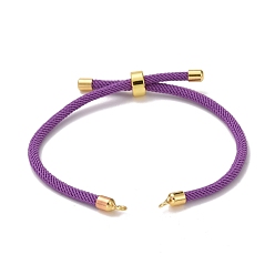 Фиолетовый Изготовление регулируемого браслета из полиэфирного шнура, долговечная находка из позолоченной латуни, без свинца и без кадмия, фиолетовые, 4-1/2~8-1/8x1/8 дюйм (11.3~20.5x0.3 см), отверстие : 2.1 мм