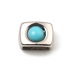 Stainless Steel Color 304 Stainless Steel Slide Charms, with Synthetic Turquoise, Rectangle, Stainless Steel Color, 7x10x7.5mm, Hole: 7.5x3.5mm
