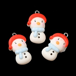 Black Opaque Resin Pendants, Christmas Snowman Charms with Platinum Plated Zinc Alloy Loops, Black, 28.5x15.5x7mm, Hole: 2mm