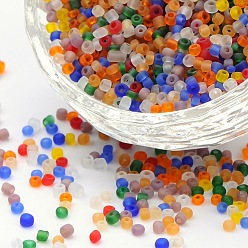 Mixed Color Glass Seed Beads, Frosted Colors, Round, Mixed Color, 4mm, Hole: 1~1.5mm, about 4500pcs/pound