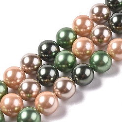 Mixed Color Electroplated Shell Beads Strands, Round, Mixed Color, 10mm, Hole: 0.8mm, about 16pcs/strand, 6.5 inch(16.5cm)