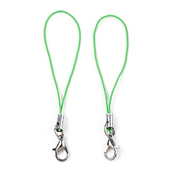 Lime Green Polyester Cord Mobile Straps, with Platinum Plated Alloy Findings, Lime Green, 6.5~7cm