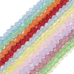 Color mezclado Hebras de perlas de vidrio transparentes pintadas para hornear, imitación opalite, facetados, bicono, color mezclado, 3.5x2.5 mm, agujero: 0.7 mm, sobre 135 unidades / cadena, 16.85 pulgada (42.8 cm)