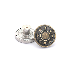 Bronze Antique Épingles à boutons en alliage pour jeans, boutons nautiques, accessoires du vêtement, ronde avec des étoiles, bronze antique, 20mm