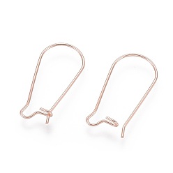 Rose Gold 304 Stainless Steel Hoop Earring Findings, Kidney Ear Wire, Rose Gold, 25x12x0.7mm, 21 Gauge