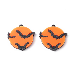 Bat Opaque Acrylic Pendants, Flat Round Charm, Halloween Theme, Bat Pattern, 35x34.5x4.2mm, Hole: 1.6mm