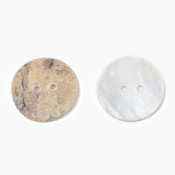 Camel Mother of Pearl Buttons, Natural Akoya Shell Button, Flat Round, Camel, 18x2mm, Hole: 1.8mm