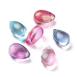 Mixed Color Transparent Glass Charms, Glitter Gold Powder, Teardrop, Mixed Color, 9x6x5mm, Hole: 1mm