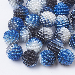 Royal Blue Imitation Pearl Acrylic Beads, Berry Beads, Combined Beads, Rainbow Gradient Mermaid Pearl Beads, Round, Royal Blue, 10mm, Hole: 1mm, about 200pcs/bag