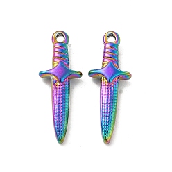 Rainbow Color Revestimiento iónico (ip) 304 colgantes de acero inoxidable, amuleto de espada, color del arco iris, 24.5x9x4 mm, agujero: 1.5 mm