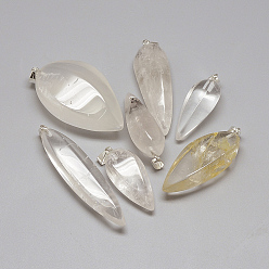 Cristal de Quartz Pendeloques de cristal de quartz naturel, pendentifs en cristal de roche, avec des agrafes de fer, Pendule à cône, 38~70x14~32x12~24mm, Trou: 4mm