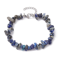 Lapis Lazuli Bracelet perlé en lapis-lazuli naturel, avec 304 fermoirs inox , 7-1/4 pouce (18.5 cm)