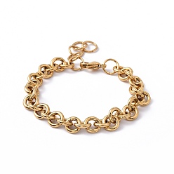 Golden Ion Plating(IP) 304 Stainless Steel Rolo Chain Bracelets, with Lobster Claw Clasps, Golden, 7 inch(17.7cm), 8.5mm