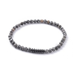 Map Stone Natural Map Stone Stretch Bracelets, with Non-Magnetic Synthetic Hematite Beads, 2-1/8 inch(5.5cm)