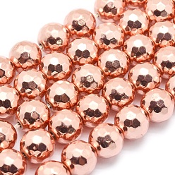 Rose Gold Plated Electroplate Non-magnetic Synthetic Hematite Beads Strands, Grade AAA, Long-Lasting Plated, Faceted, Round, Rose Gold Plated, 8mm, Hole: 1mm, about 53pcs/strand, 15.7 inch(40cm)