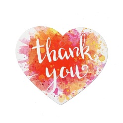 Orange Red Coated Paper Thank You Greeting Card, Heart with Word Thank You Pattern, for Thanksgiving Day, Orange Red, 60x70x0.3mm, Hole: 4mm, 30pcs/bag