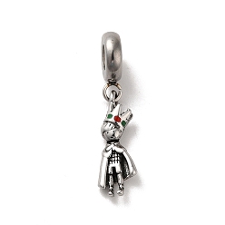 Antique Silver 304 Stainless Steel Enamel European Dangle Charms, Large Hole Pendants, Prince with Crown, Antique Silver, 24mm, Pendant: 19x6.5x4mm, Hole: 4.5mm