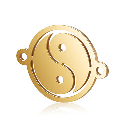 Doré  Connecteurs de liens en acier titane feng shui, plat et circulaire avec yin yang, or, 15.5x12x0.8mm, Trou: 1mm