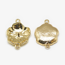 Real 18K Gold Plated Brass Cabochon Connector Settings, Flower, Real 18K Gold Plated, 19x14x3mm, Hole: 1mm, Pin: 1mm