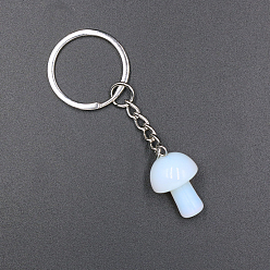 Opalite Porte-clés champignon opalite, avec les accessoires en fer, 7.5x2.5 cm