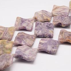 Natural Gemstone Natura Gemstone Bead Strands, Square, Twisted Rhombus, 34x34x7mm, Hole: 1mm, about 12pcs/strand, 15.4 inch