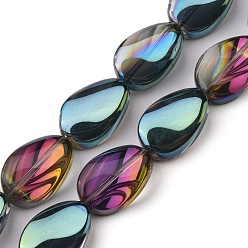 Colorful Transparent Electroplate Glass Bead Strands, Half Rainbow Plated, Teardrop, Colorful, 18.5x12.5x6mm, Hole: 1mm, about 40pcs/strand, 29.29 inch(74.4cm)