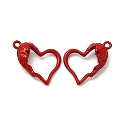 Red Spray Painted Alloy Pendants, Hollow Heart Charm, Red, 21x15.5x0.6mm, Hole: 1.6mm