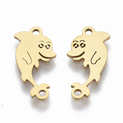 Golden 201 Stainless Steel Links connectors, Laser Cut, Dolphin, Golden, 17x8.5x1mm, Hole: 1.4mm