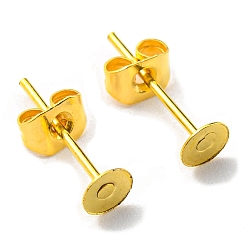 Golden Iron Stud Earring Findings, Flat Round Earring Pads with Butterfly Earring Back, Golden, 4mm, 100pcs/bag