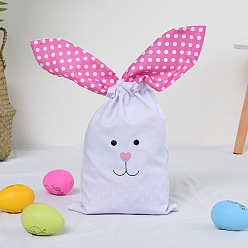 Темно-Розовый Пластиковые пакеты для хранения пасхальной тематики, мешочки для кроликов на шнурке, для упаковки конфет, узор в горошек, темно-розовыми, 32x22 см