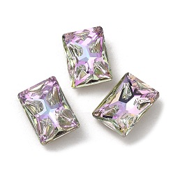 Vitrail Light Glass Rhinestone Cabochons, Point Back & Back Plated, Faceted, Rectangle, Vitrail Light, 18x13x6mm