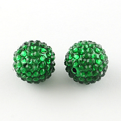 Vert Strass résine transparente est diplômé perles, avec des perles rondes acrylique uv de placage à l'intérieur, verte, 20mm, Trou: 2~2.5mm