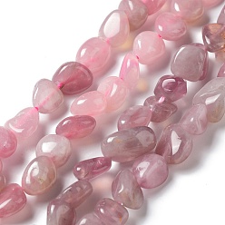 Cuarzo Rosa Natural aumentó de perlas de cuarzo hebras, pepitas, 7.5~16x7.5~9x4~7 mm, agujero: 0.9 mm, sobre 41~44 unidades / cadena, 16.14''~17.32'' (41~44 cm)