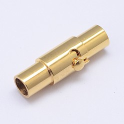 Golden 304 Stainless Steel Locking Tube Magnetic Clasps, Column, Golden, 16x5mm, Hole: 3mm