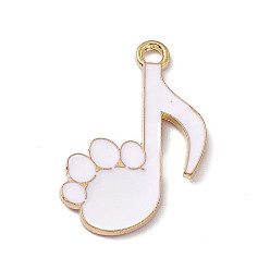 White Alloy Enamel Pendants, Golden, Musicial Note with Cat Paw Prints, White, 25x17x1.2mm, Hole: 2mm
