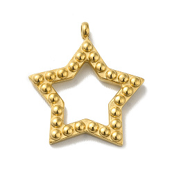 Golden Vacuum Plating 304 Stainless Steel Pendants, Hollow Star Charm, Golden, 24x22x2.5mm, Hole: 2mm