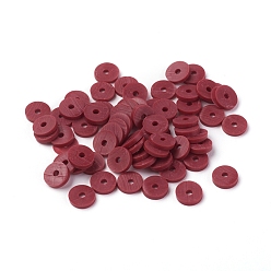 Rouge Foncé Perles d'argile polymère faites à la main respectueuses de l'environnement, disque / plat rond, perles heishi, rouge foncé, 6x1mm, Trou: 2mm, environ23500 pcs / 1000 g