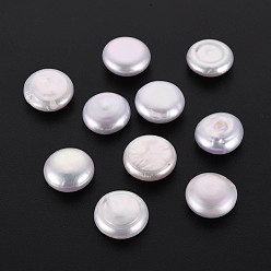 Seashell Color Natural Keshi Pearl Beads, Cultured Freshwater Pearl, No Hole/Undrilled, Flat Round, Seashell Color, 12~13x5~6.5mm