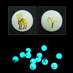 Bélier Perles de verre de style lumineux, brillent dans les perles sombres, rond avec motif douze constellations, Aries, 10mm