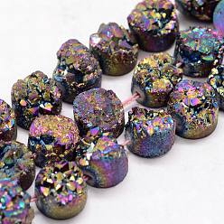 Colorful Electroplated Natural & Dyed Druzy Agate Bead Strands, Grade AB, Flat Round, Colorful, 14x5~8mm, Hole: 1mm, about 14pcs/strand, 7.87 inch