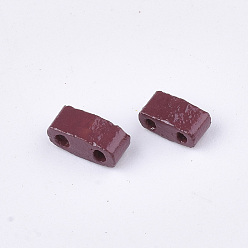 Brown 2-Hole Baking Paint Glass Seed Beads, Rectangle, Brown, 4.5~5.5x2x2~2.5mm, Hole: 0.5~0.8mm