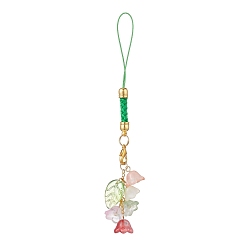 Colorful Flower/Leaf Glass Beads Mobile Straps, with Golden Iron Findings and Polyester Cord Mobile Accessories Decoration, Colorful, 12.4cm