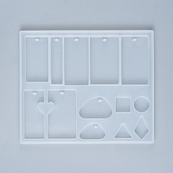 Белый DIY силиконовые формы кулон, формы для литья смолы, для уф-смолы, изготовление ювелирных изделий из эпоксидной смолы, разнообразные, белые, 147x123x8 мм, отверстие : 3.2~4.2 мм