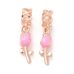 Oro Rosa Abalorios colgantes europeos de esmalte rosa perla de aleación chapada en rack, hechizos de gran agujero, rosa, oro rosa, 26 mm, rosa: 18.5x6.5x5.5 mm, agujero: 5.7 mm