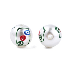 Colorido Cuentas de esmalte de perlas de imitación de plástico abs con tema de mahjong, rondo, tres de puntos, 11.5~12 mm, agujero: 2 mm