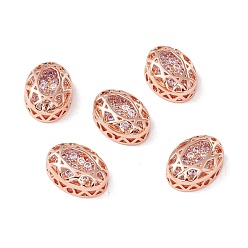 Lavender Eco-friendly Brass Micro Pave Cubic Zirconia Multi-strand Links, Rack Plating, Cadmium Free & Lead Free, Oval, Rose Gold, Lavender, 14x10x5mm, Hole: 1.2mm