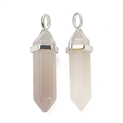 Grey Agate Natural Grey Agate Pendants, with Platinum Tone Brass Findings, Bullet, 39.5x12x11.5mm, Hole: 4.5x2.8mm