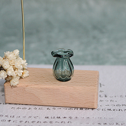 Bleu Vert Ornements miniatures de vase en verre à haute teneur en borosilicate, accessoires de maison de poupée de jardin paysager micro, faire semblant de décorations d'accessoires, avec bord ondulé, sarcelle, 15x20mm