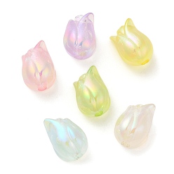 Couleur Mélangete Placage uv perles acryliques transparentes, perles lumineuses, iridescent, tulipe, couleur mixte, 16x11.5x12mm, Trou: 2.5mm